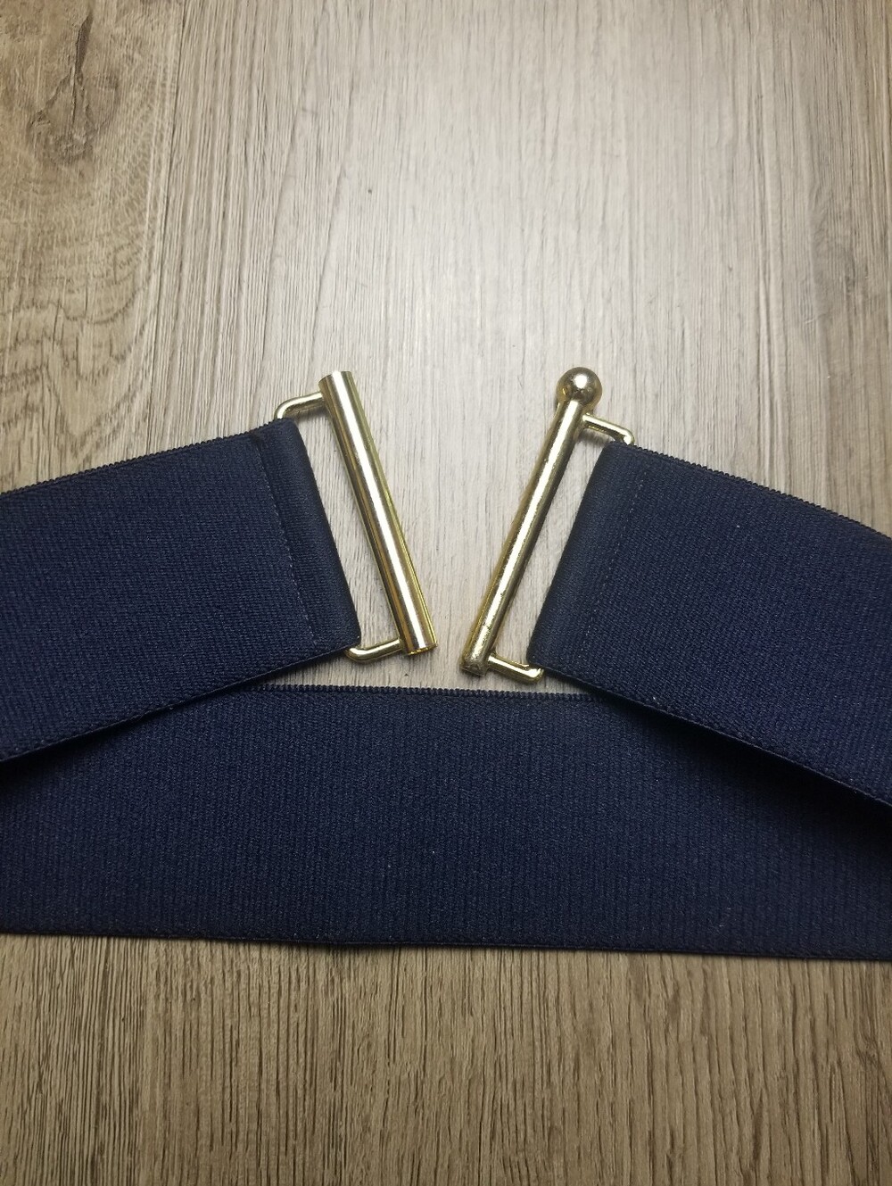 Women's Navy Stretchy Elastic Waist Belt with Gold Slide Buckle - Picture 3 of 7
